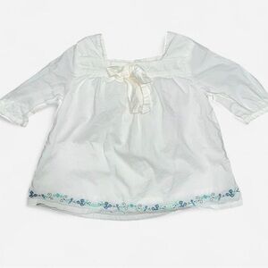 Janie and Jack Ivory Blouse with Aqua Embroidery